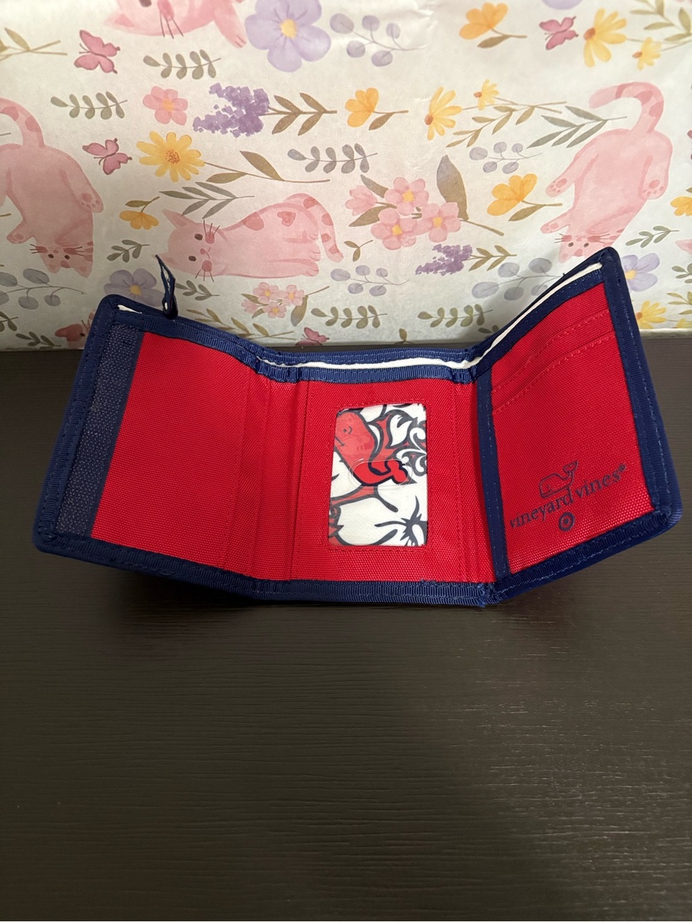 Vineyard Vines For Target Red and Navy Trifold Velcro Wallet with Whale Logo. PO